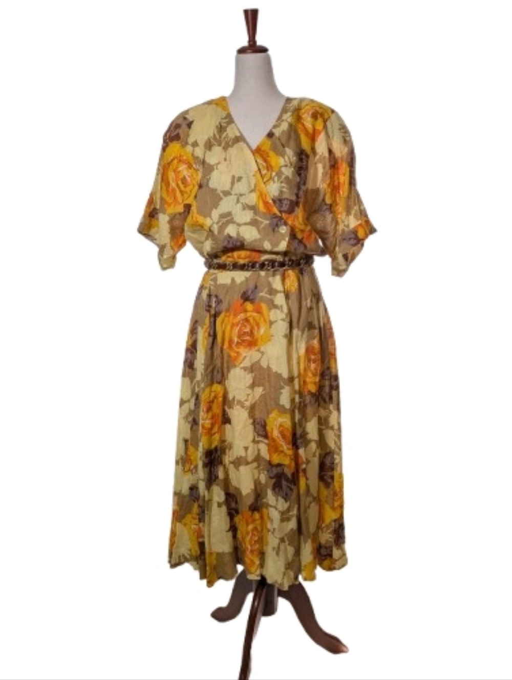 Vintage Sportmax Yellow Floral Rose Linen Dress